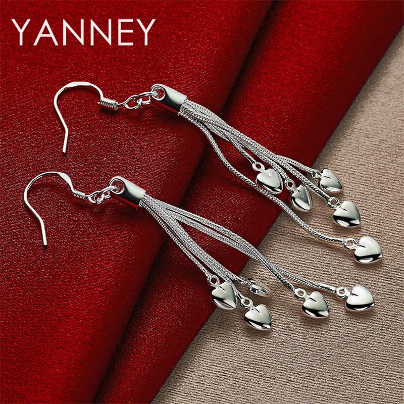 Exquisite 925 Sterling Silver Tassel Heart-Shaped Pendant Earrings for Women, Fashionable Wedding Jewelry Gift Accessories