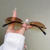 Vintage Rimless Oval Sunglasses Gradient UV Protection Sunglasses Sweet Cool Fashion Shades  Travel