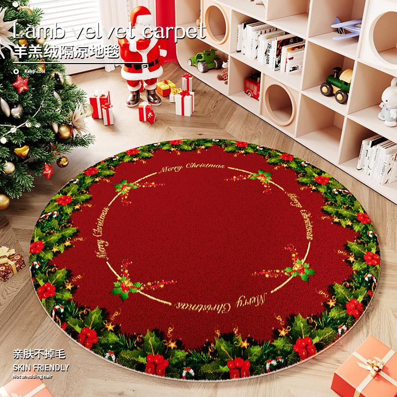 Cartoon Style Rugs for Bedroom Christmas Living Room Decoration Red Carpet Round Thickend Lounge Floor Mat Fluffy Soft Plush Rug