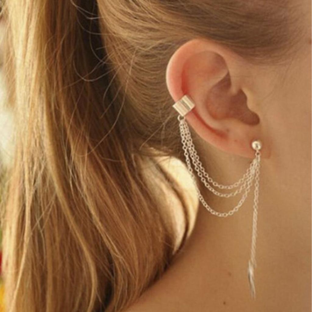 7pcs Ear Cuffs Earrings Women Girls Alloy Stylish Leaf Star Shaped Pendant Clip On Earrings Jewelry Set