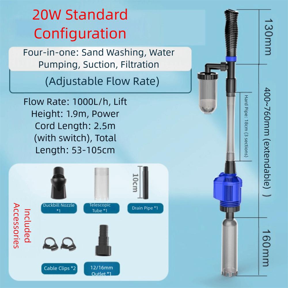 Strong Suction Electric Aquarium Cleaner 16/20W Silent Automatic Fish Tank Cleaner Gravel Extractor Sand Washer