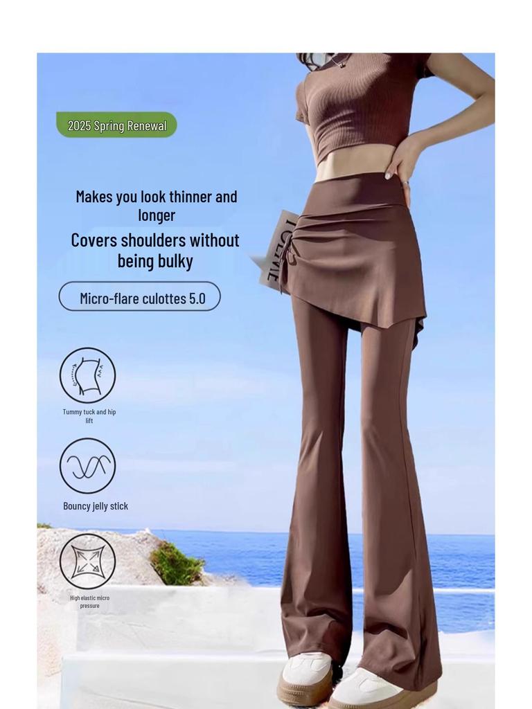 Damskie spodnie do jogi z podszewką polarową, lekko rozszerzane u dołu - Slim Fit, Odzież sportowa Jesień/Zima do biegania, Pilatesu, Fitnessu