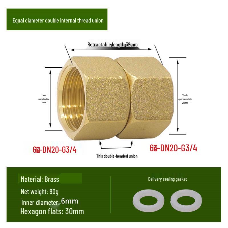 Copper Union with Inner/Outer Threads, Double Inner Thread Water Heater Connector Tee/Elbow Nipple, 46mm & 1" Thread, Different Diameters.