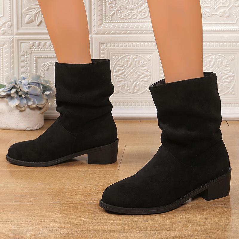 Fashion 2025 Slip On Thick Heels Ankle Boots Women 2025 Plus Size 35-43 Faux Suede Boots Woman Autumn Winter Block Heeled Short Booties