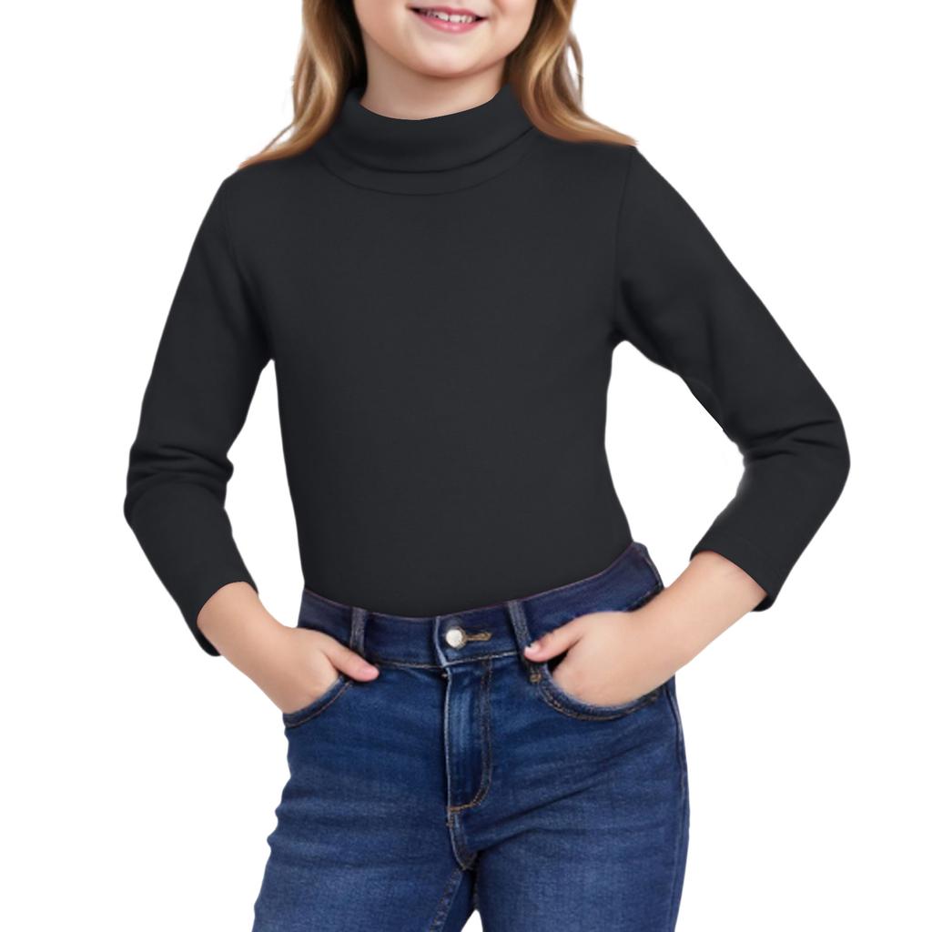 Girls Cute Tops Spring  High Neck Solid Long Sleeve Round Neck Top Party Birthday School Sweaters