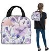 Light Purple Floral Pattern Insulated Lunch Bag for Women Children Portable Food Boxes Thermal Lunch Box Tote