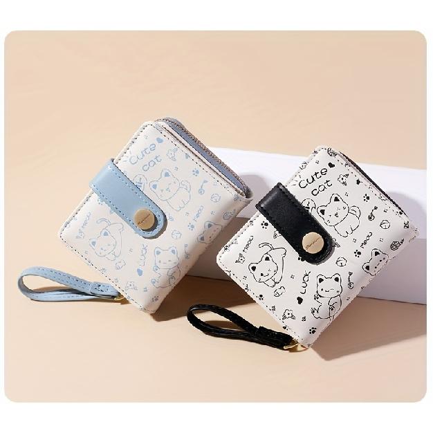 Cat Pattern Short Wallet  Clutch Sweet Coin Purse  Mini Women'S Credit Card Purse