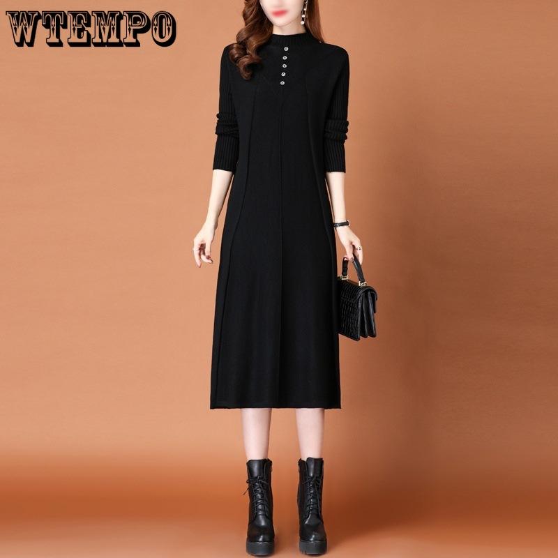 Autumn/Winter Half High Collar Knitted Dress for Women Stylish and Slim Medium To Long Knee Length Sweater Skirt