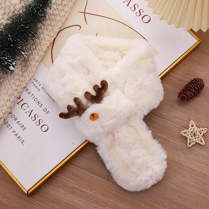Snood en peluche bois de cerf rouge style coréen: Écharpe d'hiver pour femmes