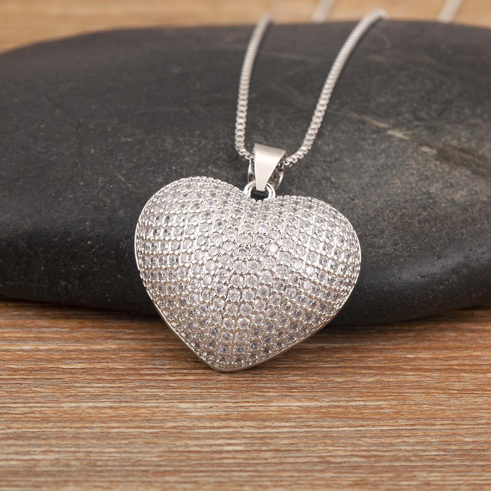 Nidin New Arrival Romantic Heart Shape Elegant Aesthetic Pendant Necklace 2 Styles For Female Male Shine Zircon Jewelry Gifts