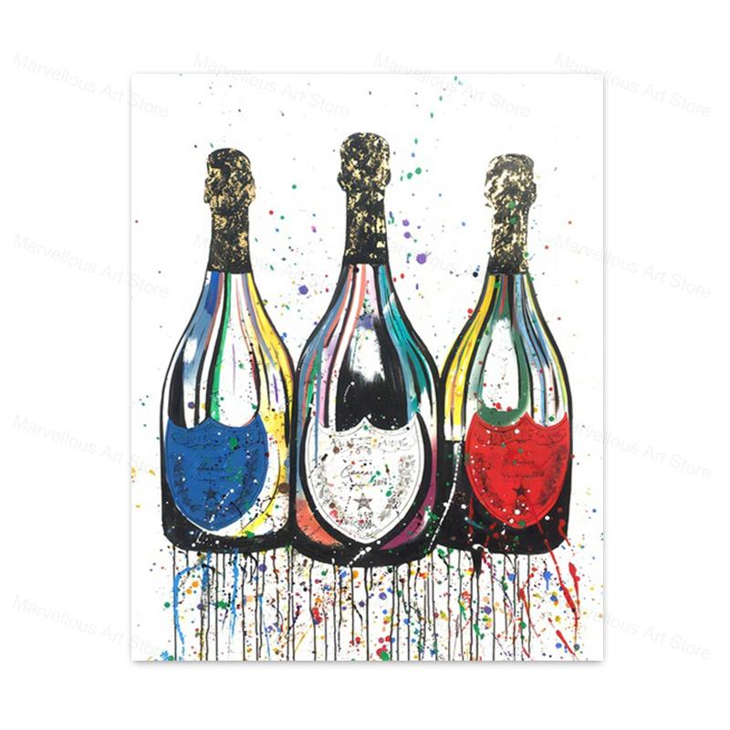 Colorful Champagne Bottle Canvas Painting Modern Graffiti Pop Art Posters and Print Wall Cuadros for Living Room Home Decor