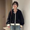 2025 Autumn-Winter Women's Patchwork Hooded Jacket: Loose Fit, Casual Zip-Up Petite Sweatshirt