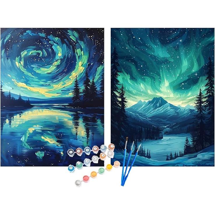 

Раскраска по номерам для взрослых Северное сияние, Набор для рисования по номерам на холсте Горы, Озеро Снежные горы DIY Масляная живопись без рамы, 12x16 дюймов Акрил Art-03