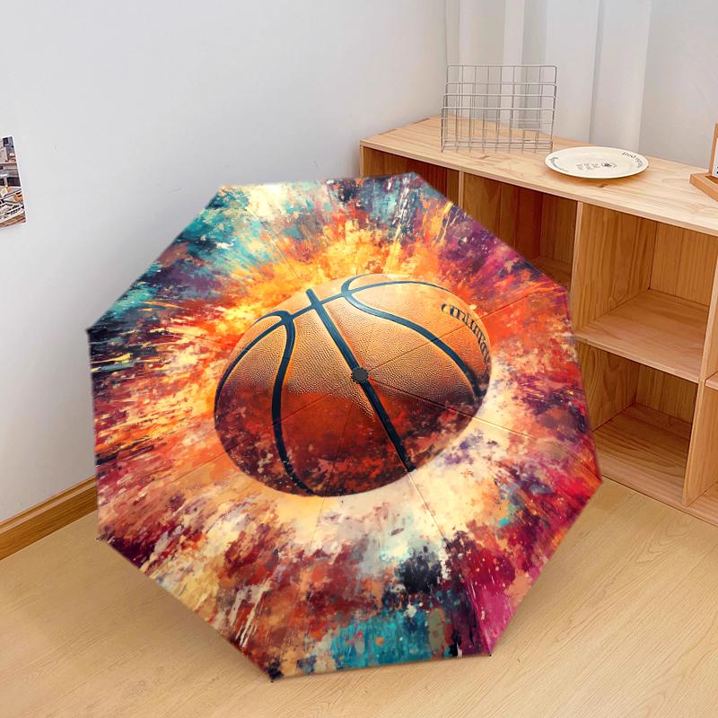1 Stück Basketball Sport Regenschirm Tragbarer Faltregenschirm Eisenrahmen Loch Rippenstruktur Outdoor Heim Regenschirm A8