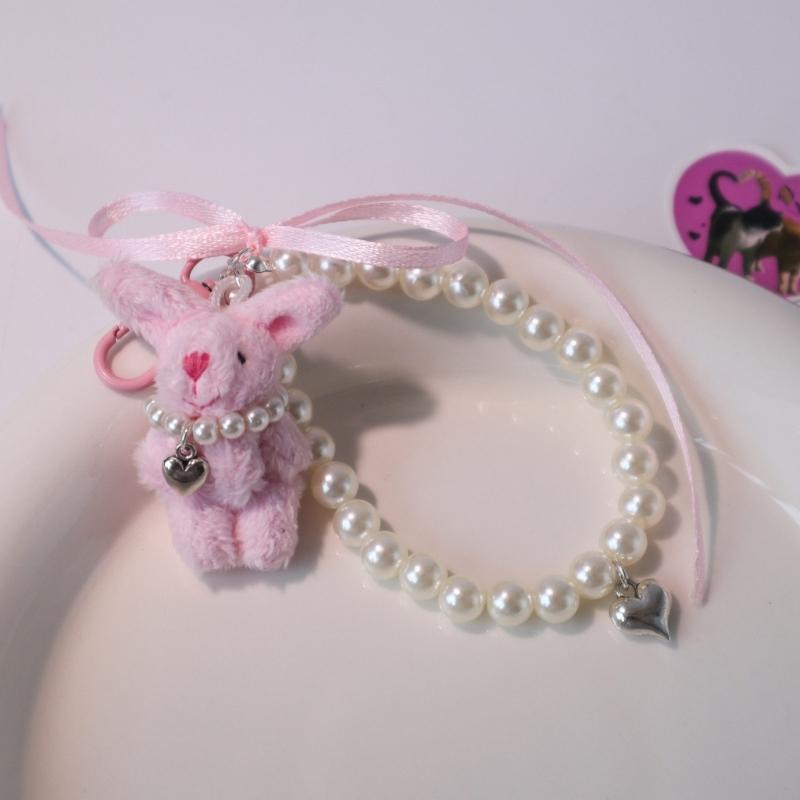 Heart Pearl Phone Chain Plush Rabbit Charm Keychain Pendant Backpack Decoration