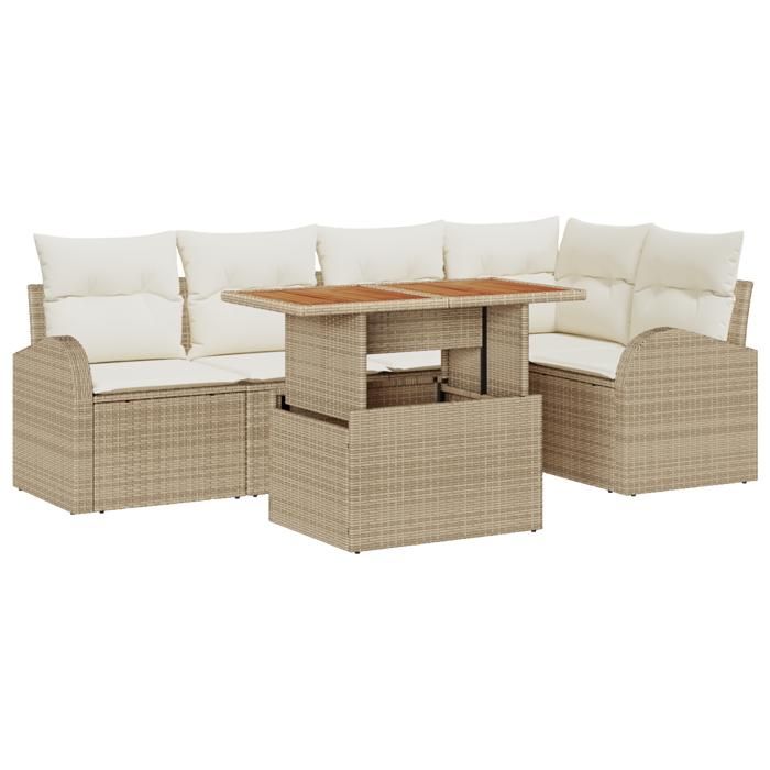 Ensemble de Canapés de Jardin vidaXL 6 pièces avec Coussins Beige Rotin Poly, Canapé de Jardin 2 Places vidaXL 3358325