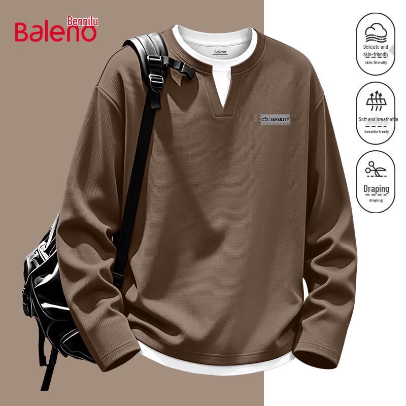 Baleno Men's Waffle Texture Long Sleeve Faux Layered Crewneck T-Shirt