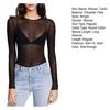 Yousheng Women T-shirt Round Neck Long Sleeve Slim Fit Pullover Tops See-through Mesh Yarn Bottom Tops Daily Wear