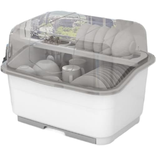 Riuuyyi Dish Drainer Basket, Dish Drying Box, Dish Drainer Rack with Cover, Kitchen Drain Rack with Clear Lid, Hygienic for Kitchen Utensils, Dustproo