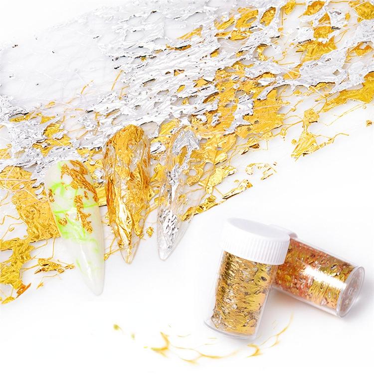 1 Stück 3D Netz Nageltattoo Gold Silber Netzlinienband auf Nägeln Holo Klebe Seidenfolie Nagelkunst Dekorationen Nagellack Aufkleber 4*50cm
