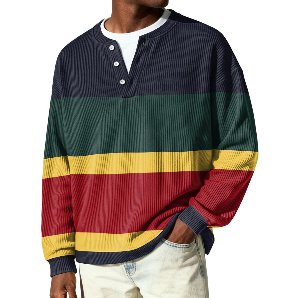 Men's Button-Down Collar Long-Sleeve Ribbed Knit Pullover