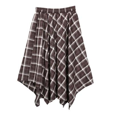 BETU Women's 2025 Winter Irregular Plaid A-Line Skirt