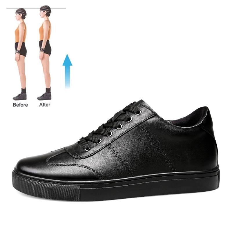 

Белые кроссовки мужские из натуральной кожи, увеличивающие рост, обувь для увеличения роста, высокие туфли, стелька 6 см 35 чёрный