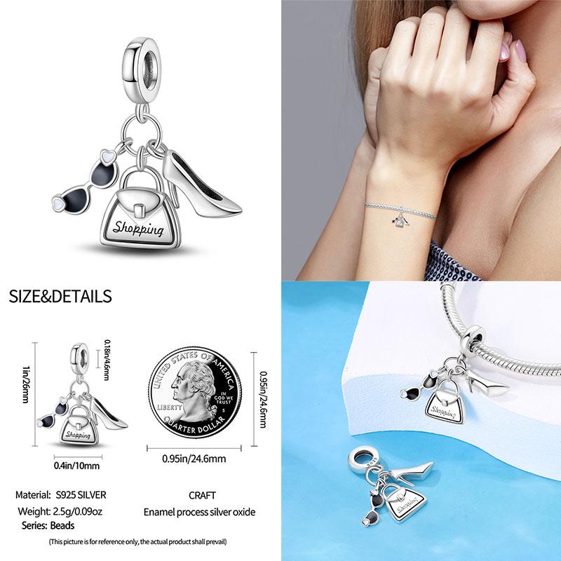Authentic Original 100% Copper Metal High Heels Wine Glass Lipstick Charm Bead Components Compatible With Women Bracelets Do It Yourself High Quality
