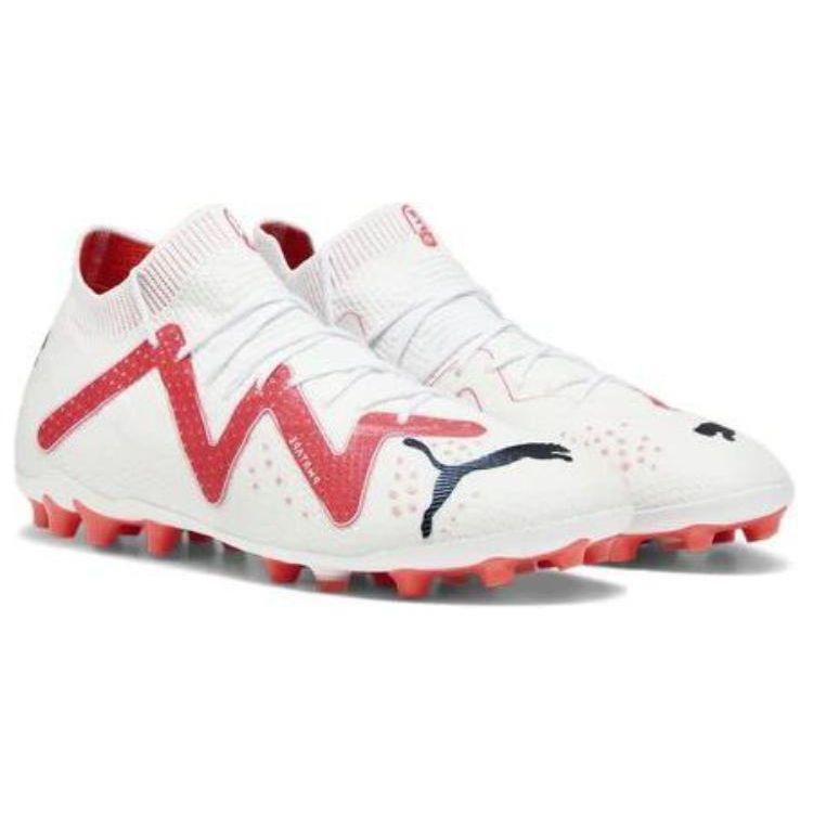 Puma Future Ultimate Round Toe Lace-Up MG (Rubber Short Stud) Artificial Turf Breathable Durable Soccer Shoes Unisex Soccer Shoes White Red 107358-01