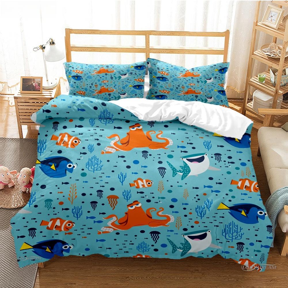 Cartoon Ocean Whale Dolphin Duvet Cover Kids Cute Kawaii Bedding Sets Soft Quilt Cover and Pillowcases Single_Double_Queen_King