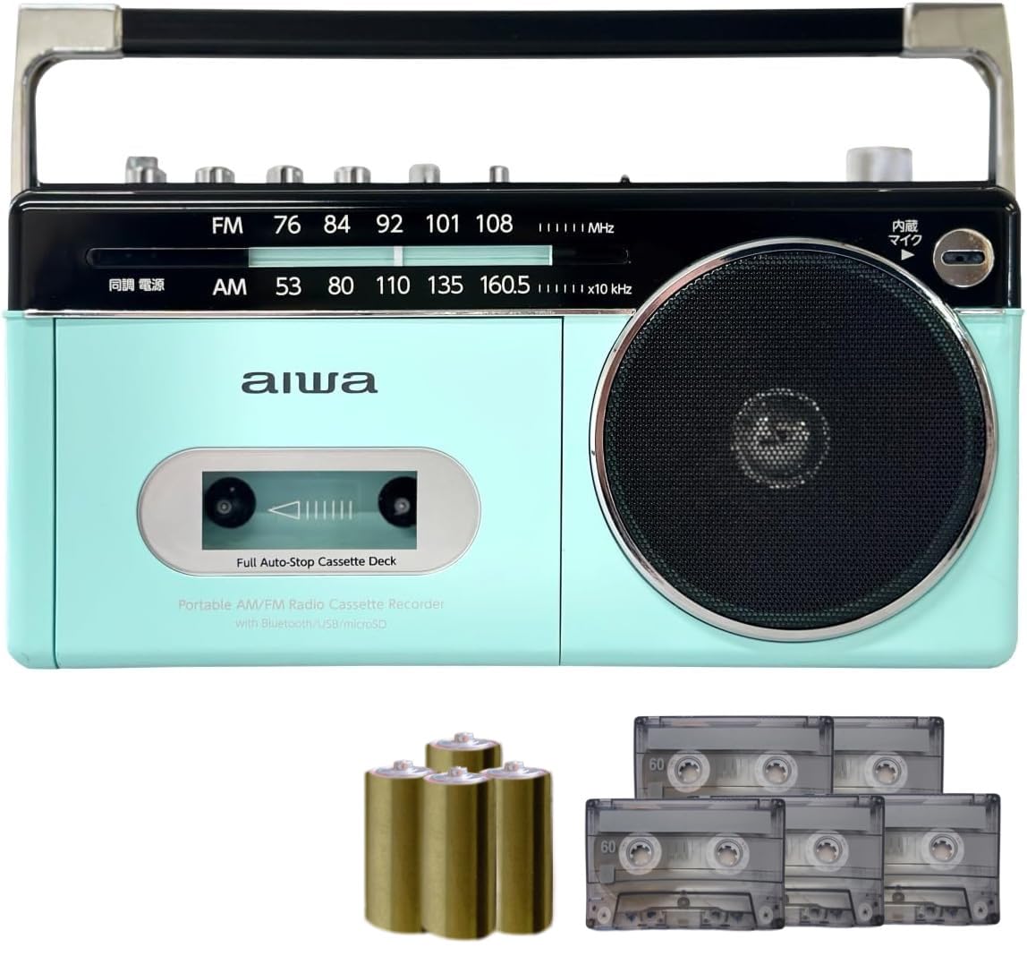 

Касетний радіопрогравач Aiwa audio-G RCP3 пастельно-зелений, 4 батарейки D, 5 касет, набір