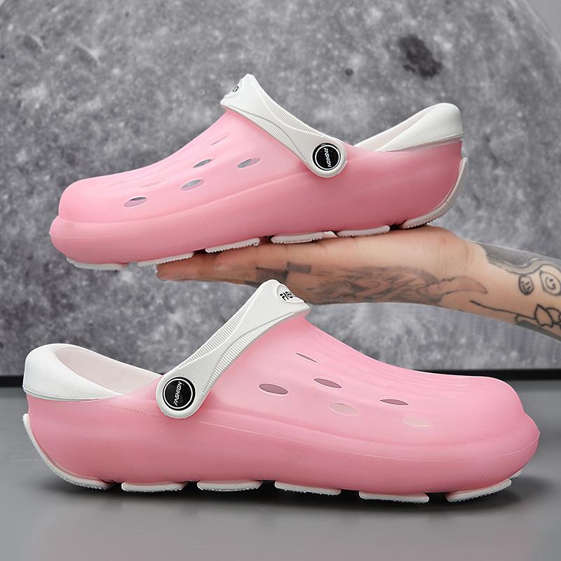 Baotou Beach Hole Shoes Men's Jelly Sole EVA Outer Wear Hole Shoes Couple Large Size Casual Wading Shoes Men