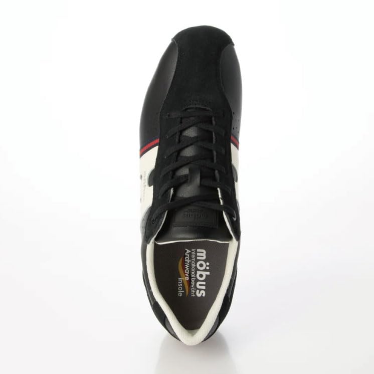 Mobus Leather Genuine Walking Functional Rostock Men's Sneakers, Leather, Sports, Casual, Shoes, Archwave, Insole, (Black/Cream, 27-Point Measurement,