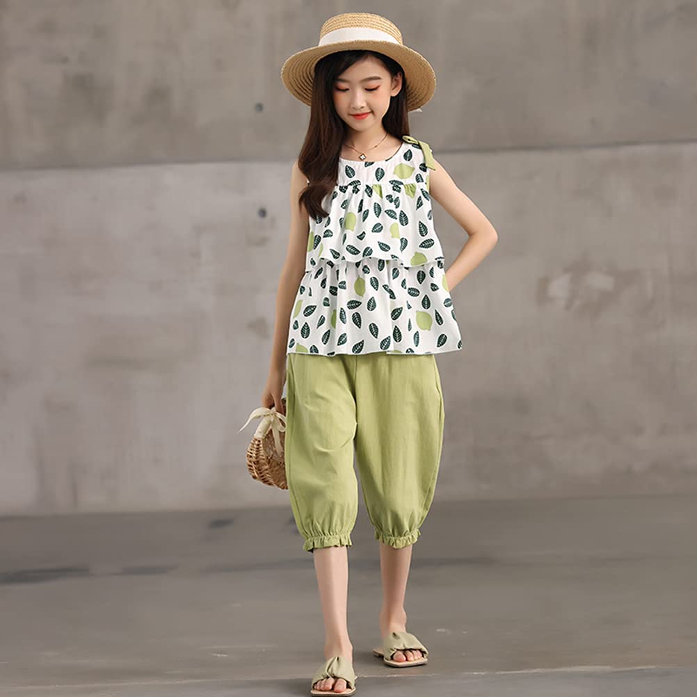 Sleeveless Half Korean Top and Bottom Kids Sleeveless Length Everyday Going Set [NOMSOCR] Children's Clothes, Girls' Setup, Summer, T-shirt, Pants,