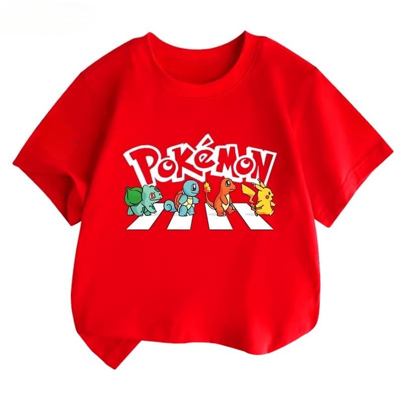 Potdemiel Estate Nuova T-shirt in Puro Cotone con Stampa Pikachu per Bambini, Ragazzi e Ragazze, T-shirt per Bambini Comoda e Traspirante