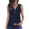 Women's Color Casual Loose Pleated Shirt V Collar Button-down T-shirt Shirt Sleeveless Vest Top