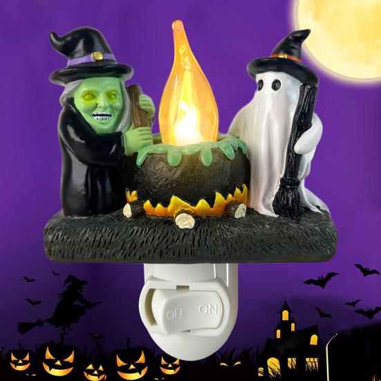 Ghost Witch Campfire Nightlight Spooky Fake Campfire Flickering Night Light Vintage Halloween Wall Light for Halloween Bedroom Home Decor