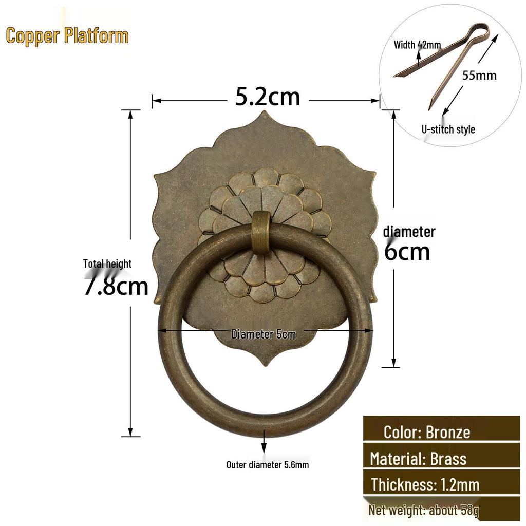 Antique Style Pure Copper Hexagonal Handle for Cabinets & Drawers - Retro Chinese Hardware Accessory