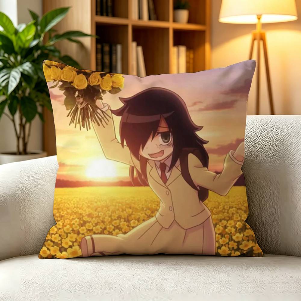 TTomoko Kuroki WataMote Socially Awkward School Manga Pillow Case Square DoubleSided Sofa Cushion Cover Bedroom Bedside Pillow