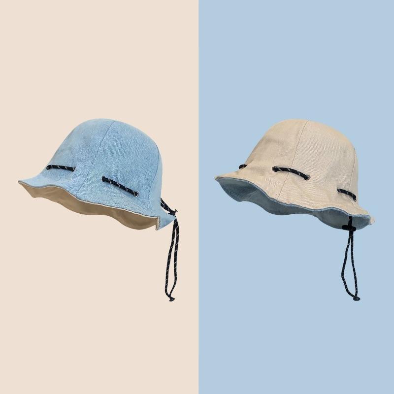 

Reversible Two Sides Wearable Sun Protection Fisherman Hat With Drawstring Foldable Crossbody 55-59cm світло-синій колір/бежевий