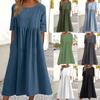 Spring New Round Neck 5-point Sleeve, Plus Size Casual Loose Long Solid Color Cotton and Linen Dress