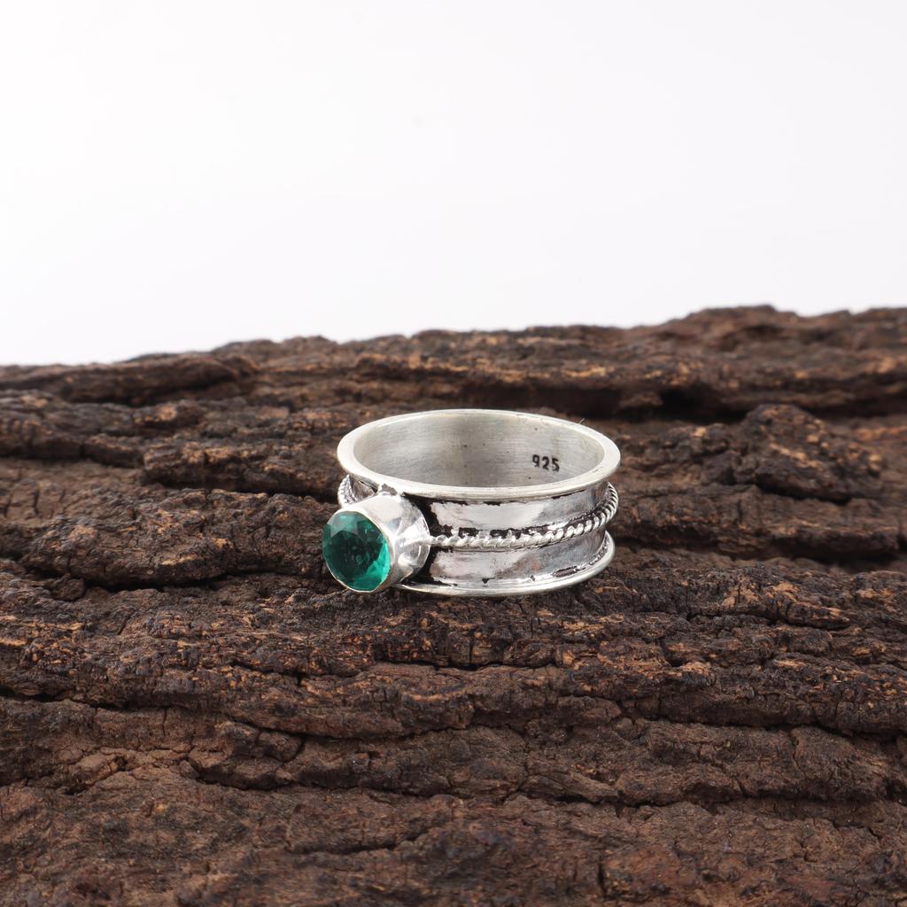 Green Emerald Gemstone Ring Jewelry, Handmade Gorgeous Silver Ring, 925 Sterling Silver Jewelry For Wedding Gift
