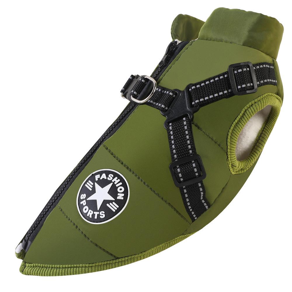 Winterwarme Haustier-Hundejacke mit Geschirr Wasserdichte Hundemantelweste für kleine mittelgroße Chihuahua Französische Bulldogge Outdoor-Hundekleidung
