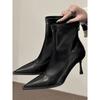 Pointed Thin Heel Temperament Soft Leather Thin Boots Women'S Rear Zipper High Heel Versatile European And American Popular Short Boots