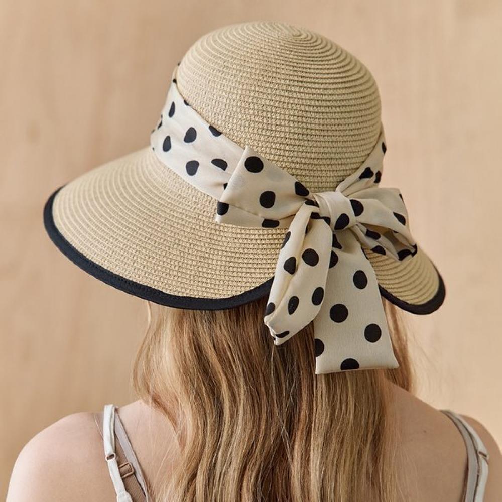 Maxza Dot Ribbon Raffia Bucket Hat Ze07am001na