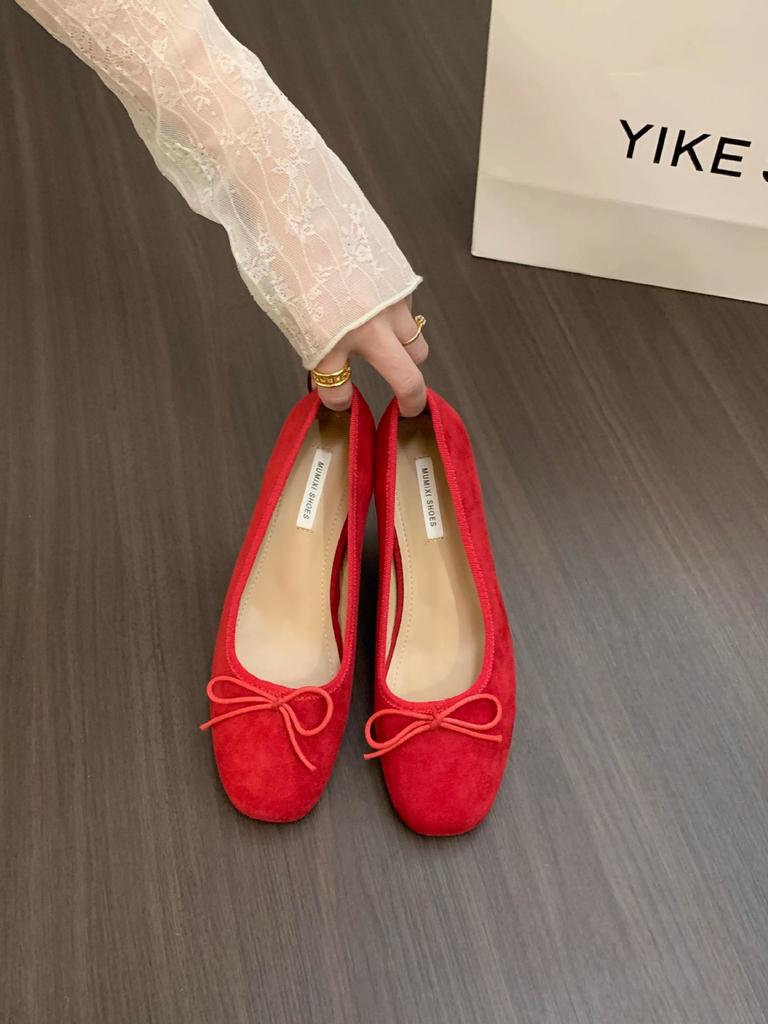 French inner height increase ballet single shoes women's shoes 2025 new spring and autumn bow red evening shoes