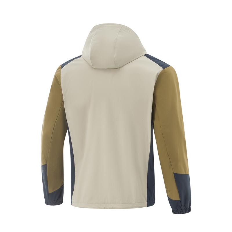 Li-Ning Fitness Series Casual Comfortable Simple Hooded Zipper Color Block Breathable Sports Windbreaker Men Outerwear Coastal-Gray AFDV753-5