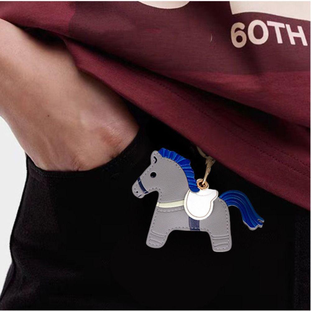 Leather Horse Keychain Access Control Card Holder Zodiac Pony Bag Hanging Year of The Horse