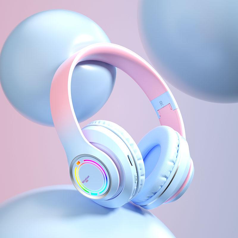 Auriculares Bluetooth Inalámbricos Auriculares con Luz Multicolor con Micrófono Se Puede Insertar Tarjeta SD Auricular Estéreo HIFi