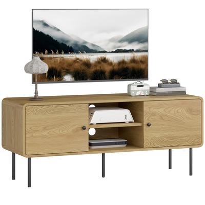 TV Unit, TV Unit Up To 55 Inches with 2 Doors, 2 Open Compartments, Steel Legs, 120x40x50cm, Oak